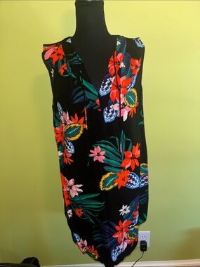 Old Navy Black Floral Midi Dress with Bright Floral Print